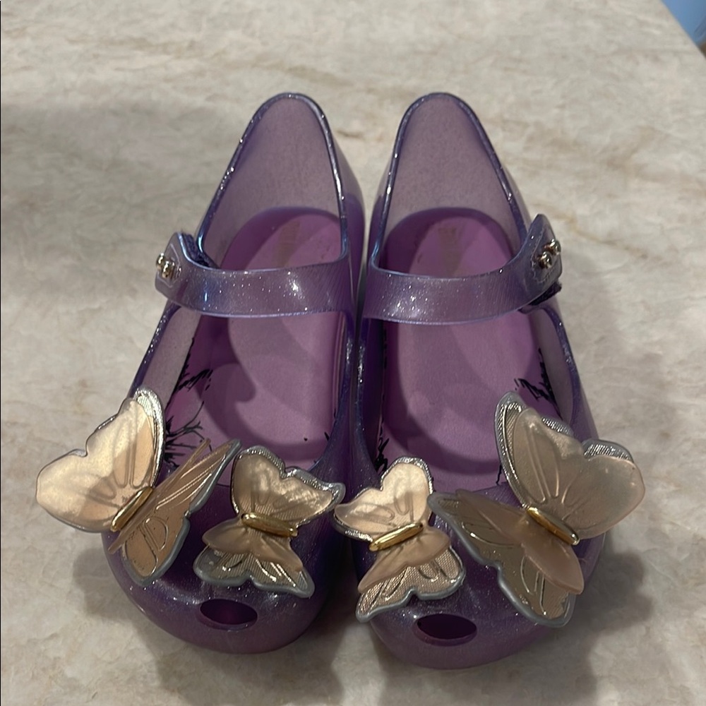 Mini Melissa Purple Dress Shoes with Gold Butterflies